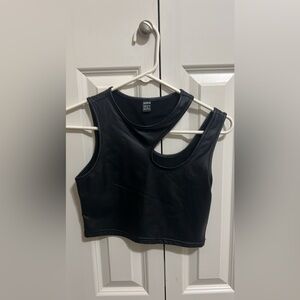 SHEIN Black Asymmetrical Sleeveless Crop pleather  Tank